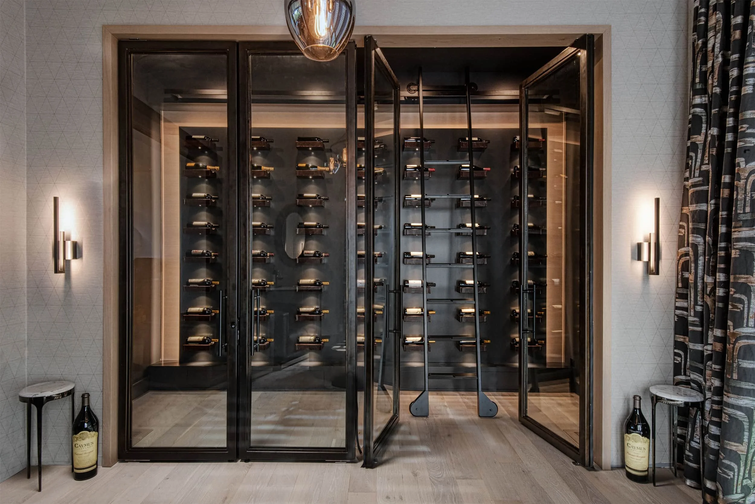 Mockingbird Heights, Midland TX modern wine wall with floating displays