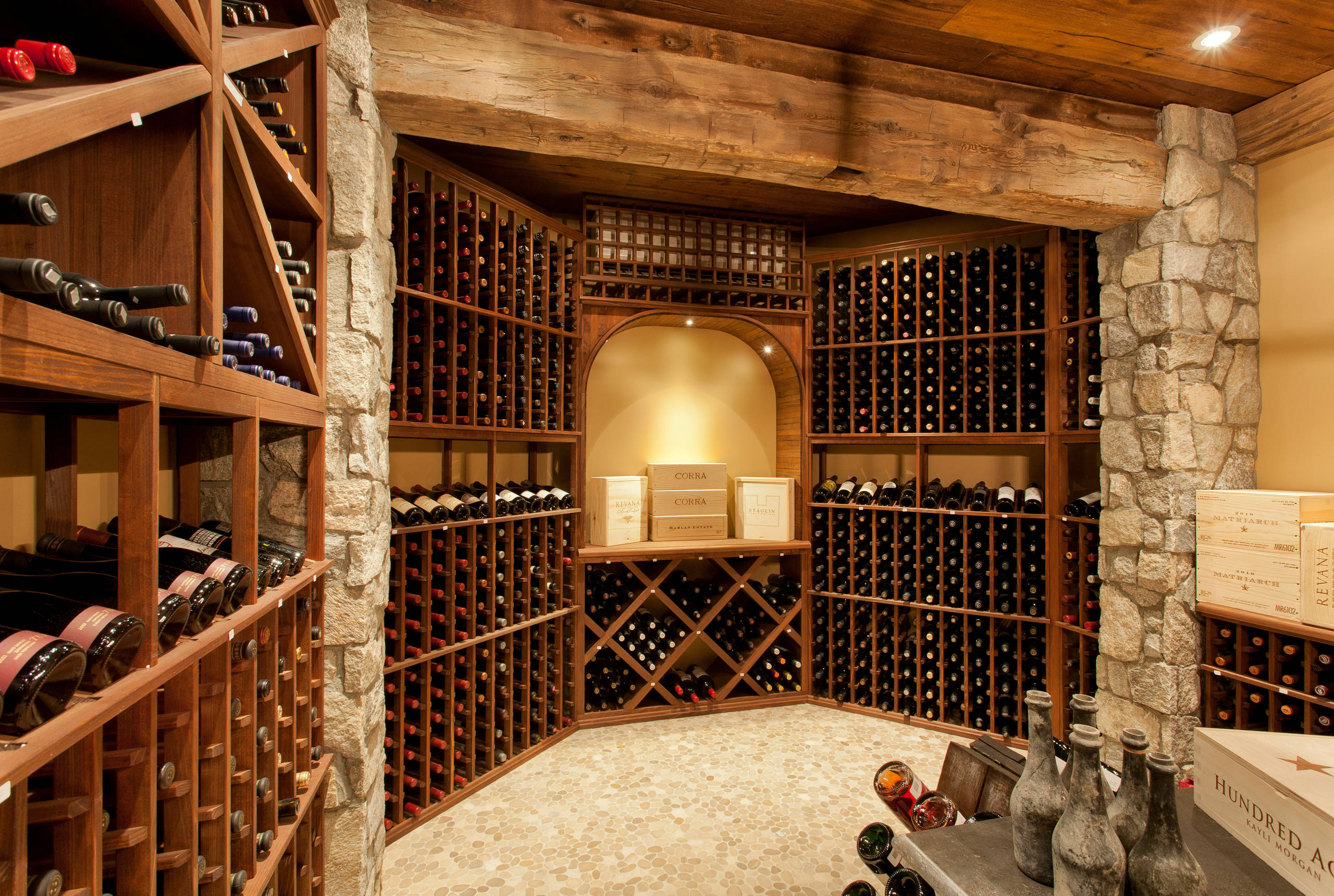 Rustic wine cellar architecture in Grassland Estates, Midland TX with archival LED lighting